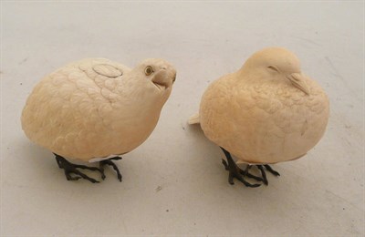 Lot 527 - Pair of Japanese ivory birds (one a.f.)