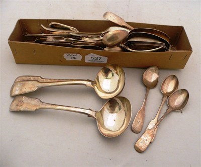 Lot 537 - Composite silver fiddle pattern service for six plus extra teaspoon, two dessert spoons and...