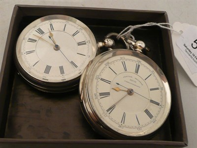 Lot 542 - Two silver open faced chronograph pocket watches