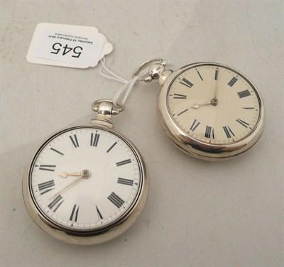 Lot 545 - Two silver pair cased verge pocket watches