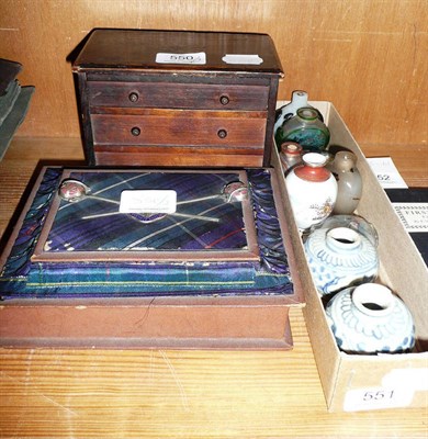 Lot 550 - Seaforth Highlanders tartan box and embroidered hankies and cards and a wooden 'chest of...