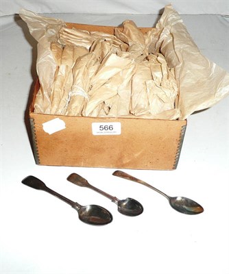 Lot 566 - Box of miscellaneous silver flatware - five sets of twelve and three spare teaspoons