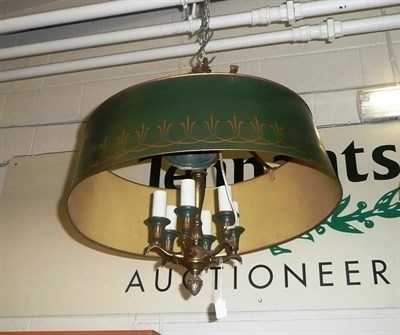 Lot 577 - Pair of gilt and green painted six branch chandeliers