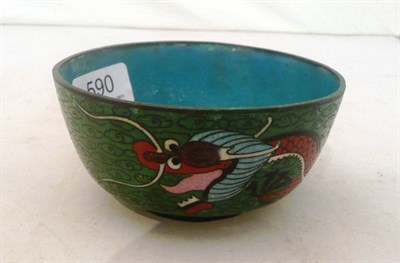 Lot 590 - A cloisonne bowl with a five claw dragon