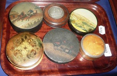 Lot 600 - Six assorted circular boxes including an 18th century French circular box with gilt mounts