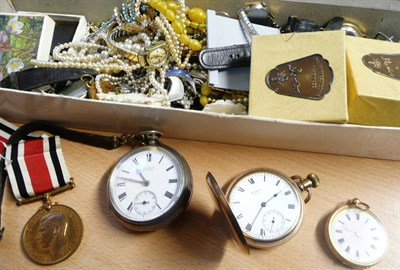 Lot 608 - Ladies 18ct gold watch and a quantity of other watches, medals and costume jewellery