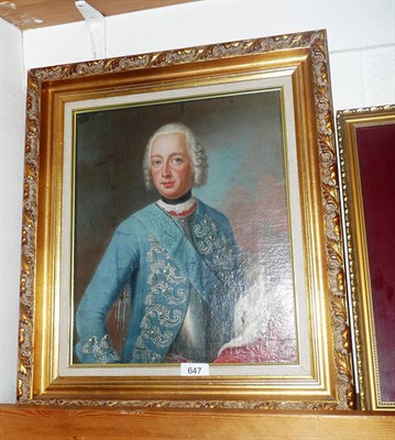 Lot 647 - Portrait of a gentleman, blue jacket and ermine coat