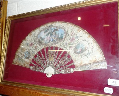 Lot 648 - Fan with painted paper leaf in a glazed case