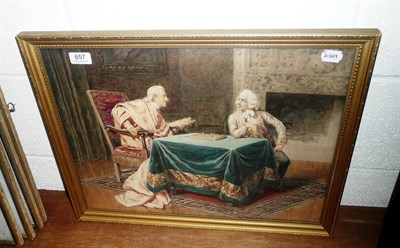 Lot 657 - G Aureli, Italian framed watercolour interior scene with figures