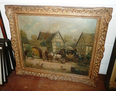 Lot 665 - G Morley, oil painting of a coaching scene with figures