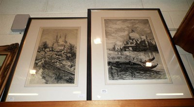 Lot 673 - Two large black and white framed etchings