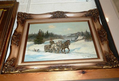 Lot 674 - Joseph Monk, snow scene with cart and dog