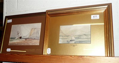 Lot 677 - Five 19th century framed watercolour seascapes