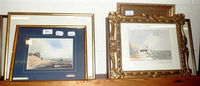 Lot 681 - Seven gilt-framed 19th century and later watercolour seascapes