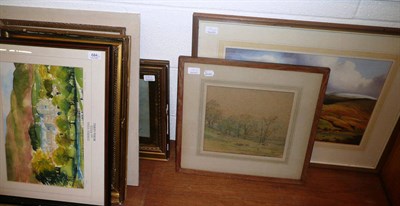 Lot 684 - 19th century framed oil on canvas, four early 19th century watercolour landscapes and a watercolour