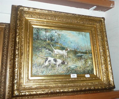 Lot 694 - Reproduction gilt-framed oil on board, Pointer dogs in a landscape