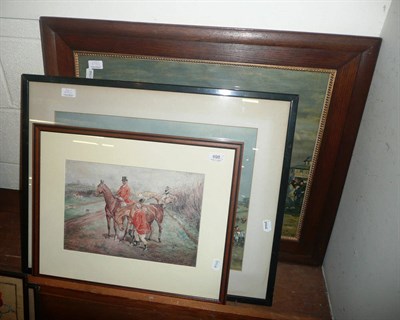 Lot 698 - Hunting watercolour, Michael Lyons hunt print and an Alford Munnings race print (3)