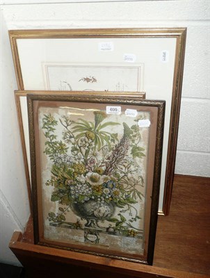 Lot 699 - 19th century gilt-framed letter, a framed print depicting flowers (with key) and two...