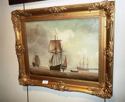 Lot 715 - Oil on panel, sailing ships at harbour