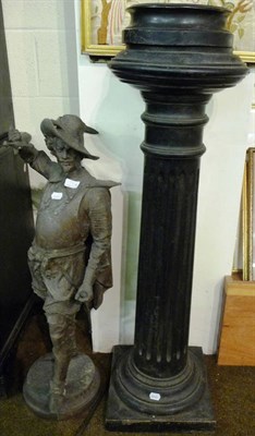 Lot 731 - Pair of large spelter cavalier figures on fluted column stands