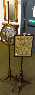 Lot 740 - 19th century mahogany pole screen and an inlaid mahogany pole screen