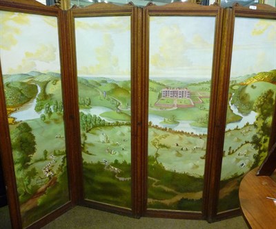 Lot 764 - Victorian four fold screen with later canvases by Charles Hemming