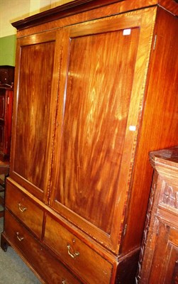 Lot 768 - Mahogany and satinwood banded linen press