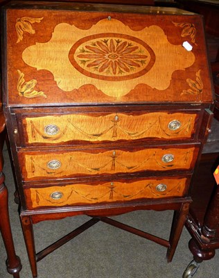 Lot 795 - An Edwardian mahogany and painted satinwood bureau