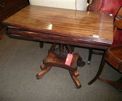 Lot 835 - 19th century mahogany fold over tea table (repairs)