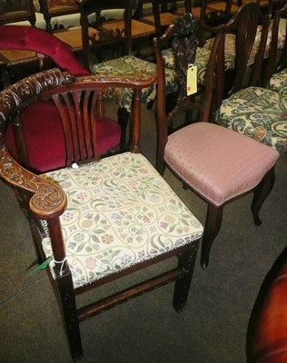 Lot 857 - Carved mahogany corner chair and an Edwardian salon chair