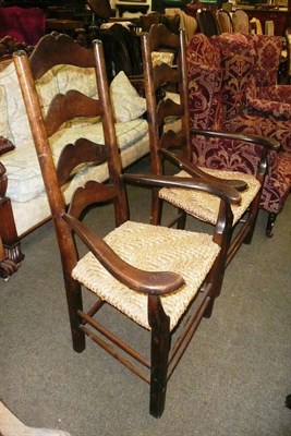 Lot 873 - Pair of rush seated French armchairs