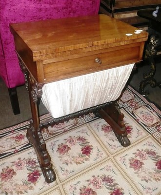 Lot 881 - Victorian rosewood sewing table with sliding workbox below