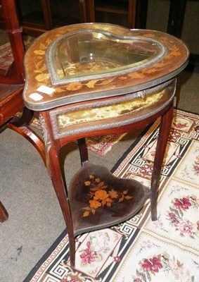 Lot 911 - A late 19th century rosewood and marquetry heart-shape glazed top table display cabinet