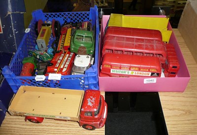 Lot 1040 - A Collection of Tinplate and Plastic Vehicles, including Tri-ang Minic 'BP' tanker and open top...