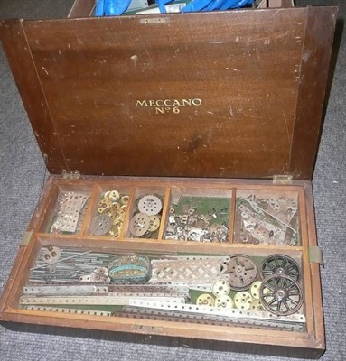 Lot 1056 - A Boxed Meccano No.6 Set, containing nickel silver pieces and brass cogs, in original wooden...