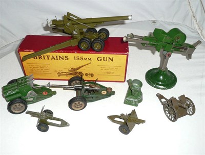 Lot 1058 - A Boxed Britains 155mm Field Gun No.2064, with shell loader and shells; Seven Other Military...