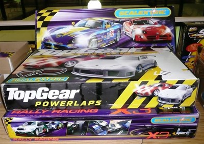 Lot 1075 - Three Boxed Scalextric Sets - Le Mans X4 Set C1181, Rally Racing X3 Set C1136, Top Gear Set C1218