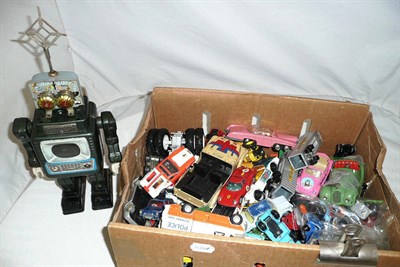 Lot 1077 - Mixed Toys, including playworn diecast vehicles, Robertsons golly figures, Schuco Akustico 2002...