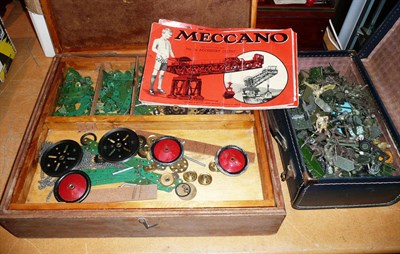 Lot 1082 - Mixed Toys, comprising Dinky military and other vehicles, plastic soldiers and a box of Meccano, in