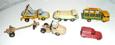 Lot 1140 - Five French Dinky Commercial Vehicles:- Unic Marrel Multi-Skip Truck No.38A; Simca Cargo...