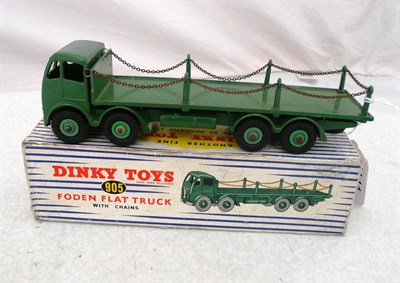 Lot 1141 - A Boxed Dinky Foden Flat Truck with Chains No.905, 2nd type cab with spare wheel and large hook, in