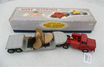 Lot 1157 - A Boxed Dinky Supertoys Mighty Antar Low Loader with Propeller No.986, with red cab, grey...