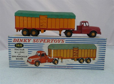 Lot 1162 - A Boxed French Dinky Supertoy Tracteur Willeme et Semi-Remorque Bachee No.36B, in red and...