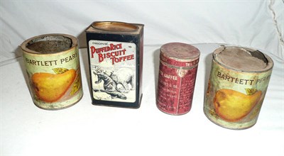 Lot 1167 - Four Vintage Tins, comprising a Sheldon & Pearson Puffed Rice Biscuit Toffee tin, lithographed with