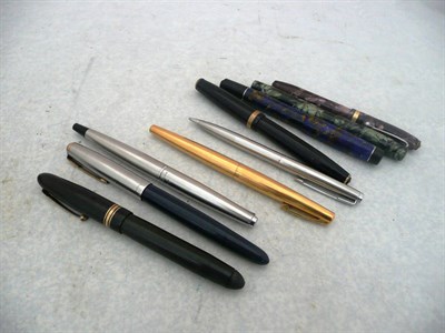 Lot 1177 - Eight Vintage Fountain Pens, including a Stephens No.56 with blue and brown marbled body, Mabie...