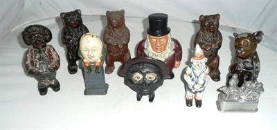 Lot 1180 - Ten Cast Metal Money Banks, including Bonzo with Satchel, three grizzly bears, aluminium...