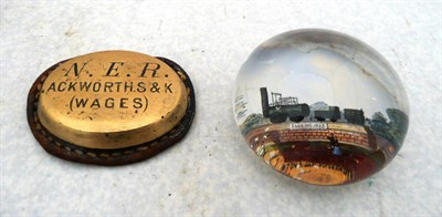 Lot 1210 - A 19th Century Glass 'Locomotion No.1' Paperweight, depicting the engine and two wagons raised on a