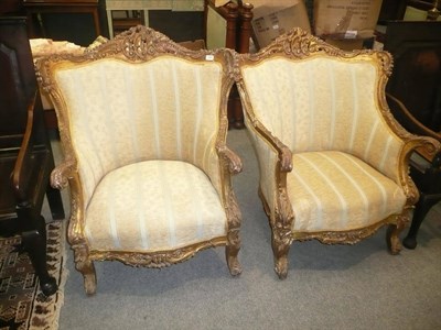 Lot 1640 - Pair of gilt Louis XV style tub chairs