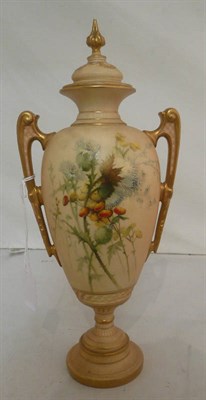 Lot 25 - A Worcester blush ivory twin-handled vase and cover