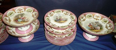 Lot 47 - Sevres desert service, thirteen plates (a.f.), four plate on stands, two shallow fruit dishes...